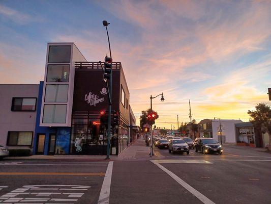 Newer business. Sky at sunset.