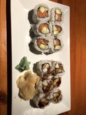 Alaskan roll and unagi maki roll