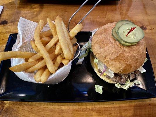 Kelley burger with fries