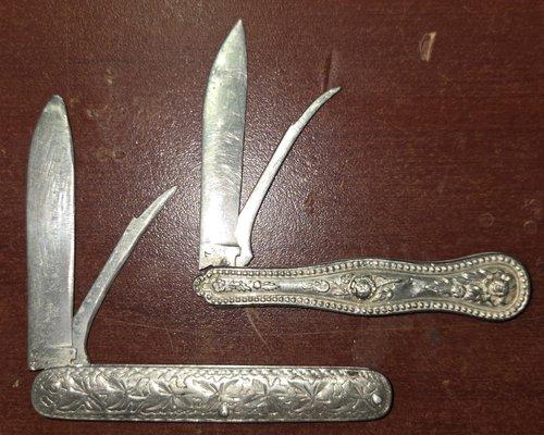 Sterling silver Victorian era fruit knives.