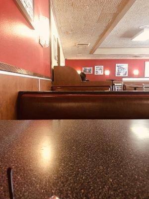 Sitting in a booth...waiting for my Sante Fe Chicken sandwich.