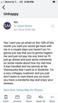 Here's my letter that I sent to Customer Service at Visionworks