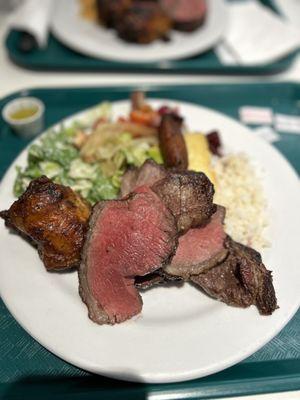 Top Sirloin (Alcatra) 1 bl Spicy Chicken 1 lb Picanha (Sirloin Cap) 1 lb Garlic Rice (8 oz.) Side Caesar Salad