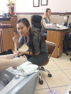 Rose doing a fabulous pedicure on my mom!