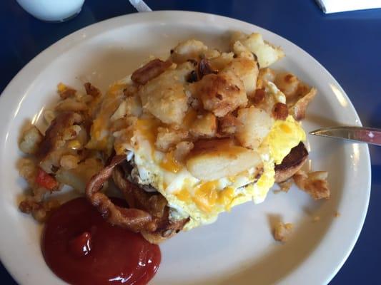 Breakfast burger on French toast