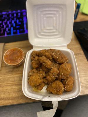 Boneless Wings (garlic parmesan) w/ a side of hot sauce.