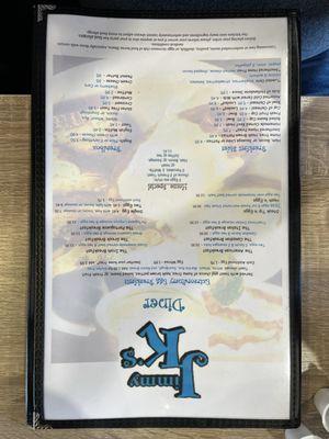 Front of menu