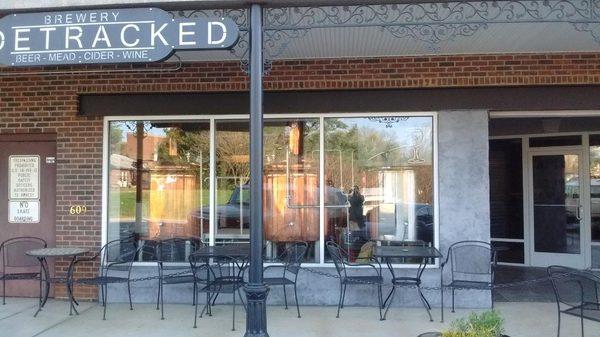 Patio adjacent the copper-clad brewhouse