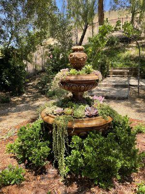 Water fountain redesigned with beautiful succulents.