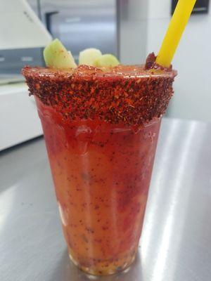 Passion Fruit & Mango agua plus all the yumminess of chamoy & chile