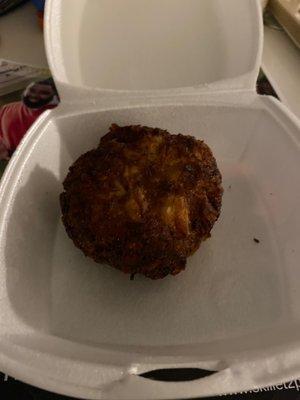 Look at the size of this non filler crab cake! Delish! And delivered, by the owner!