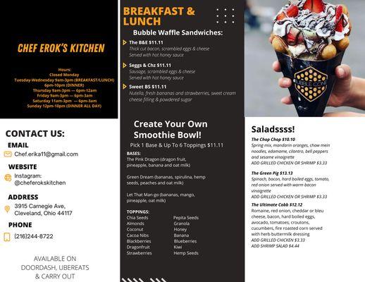 Breakfast and lunch menu served during our day time hours