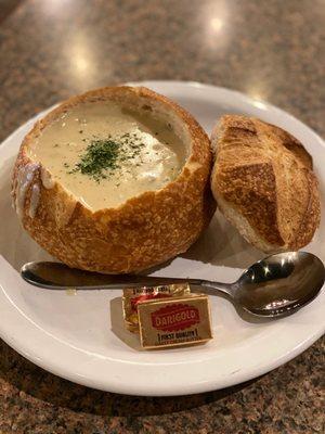 Clam chowder bread bowl