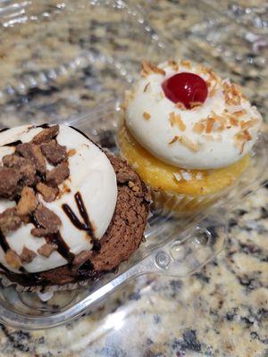 Chocolate with peanut butter cream and toasted coconut with pineapple