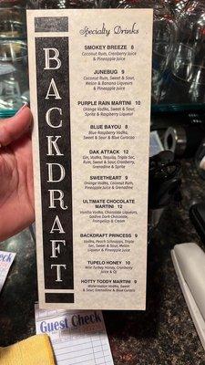 Drink menu