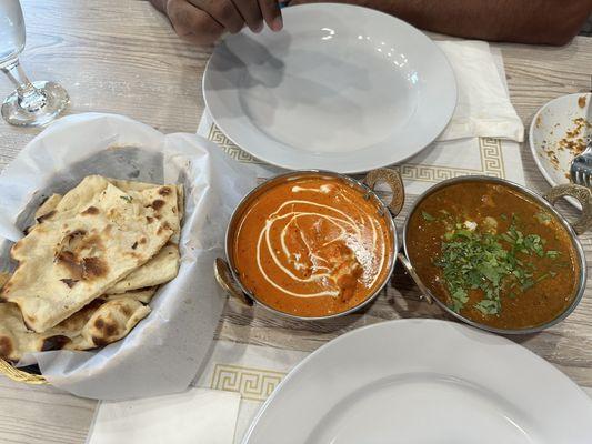 Butter Chicken, nana, and lamb curry.