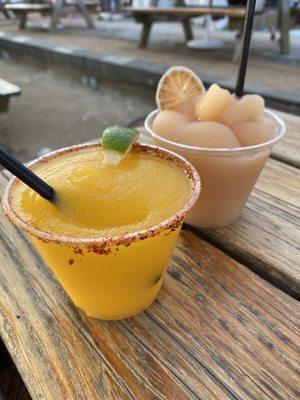 Happy hour frozen margs (mango habanero and guava mezcal)