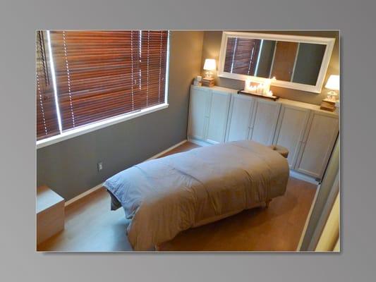 The Treatment room set up for a massage client who is not pregnant or is early in a pregnancy and able to lie on her tummy