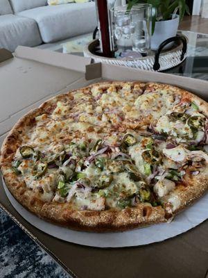 Half Hawaii, half fajita pizza