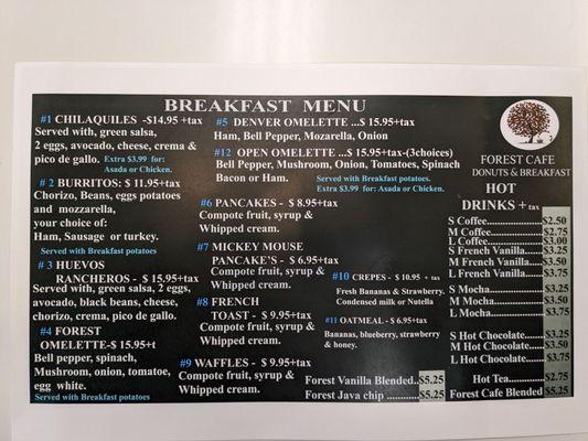 Updated breakfast menu prices (Sept. 2023)