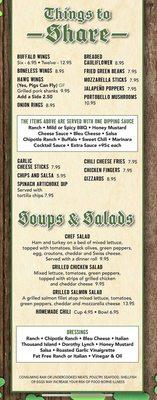 Menu: Things to Share, Soups & Salads