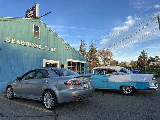 Seabrook tire. Mazdaspeed6 and 55' Belair.