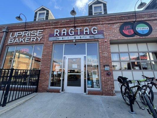 Ragtag Cinema shares a building with two other local businesses: Uprise Bakery and Hitt Records!