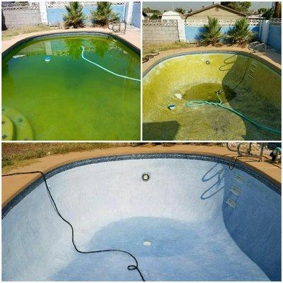 Here we drained a green pool and acid washed it. As you can see the result is a beautiful pool