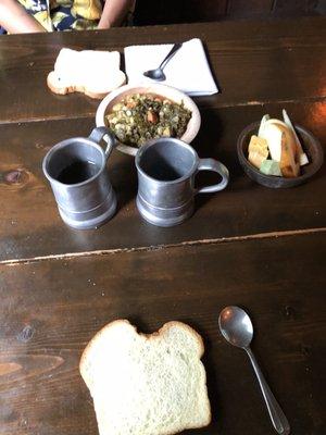 Bread plates and pottage meal for two