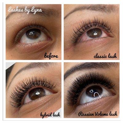 The different looks of lashes!  Lash fabulous!!!  #lashesbylyna #blushbeautysalon #placentia #yorbalinda #eyelashextensions