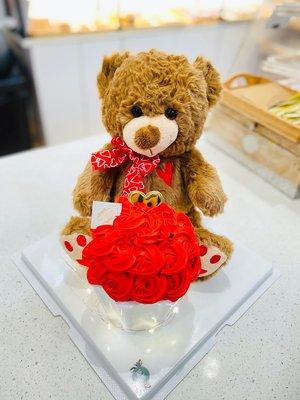 Custom cake with real stuffed bear