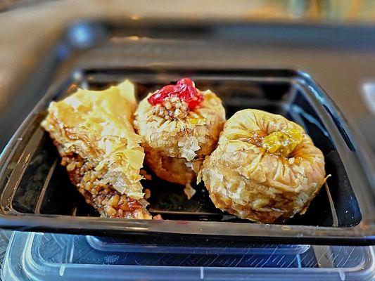 Baklava Combo had (left to right) regular, cherry, and pistachio baklava.