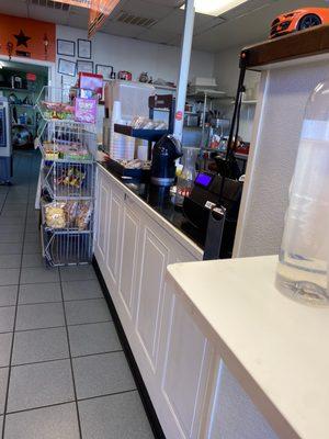 Inside at the counter