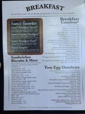 Breakfast menu