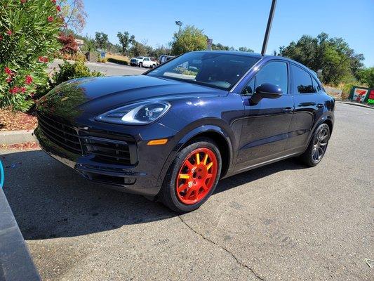 Spare tire swap and air up on this porsche.  We handle your vehicle with extra care.