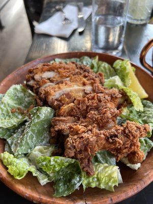 Caesar salad with fried chicken