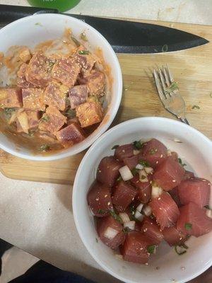 Using their frozen ahi to make poke