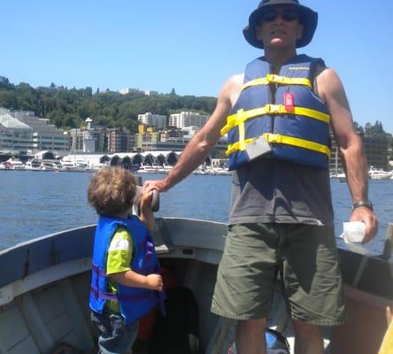 Little Kav steering the boat