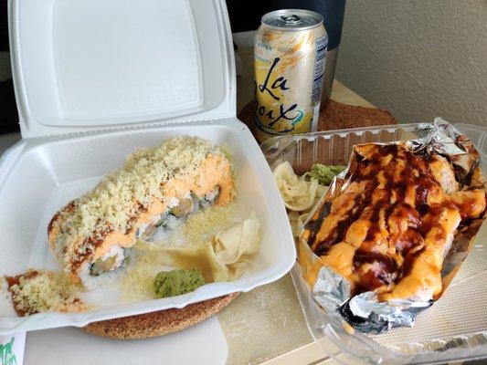 Crunchy Roll ($9.95, left) and Baked Langostino Roll 
 ($14.95, right)