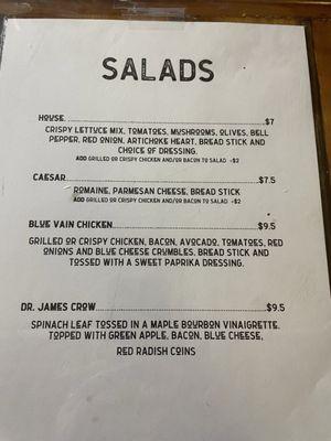 Salad menu