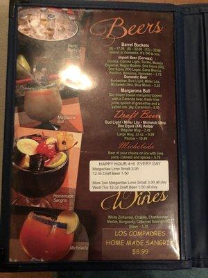 Drink specials as of Apr 2018