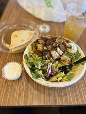 Greek Salad w/Chicken Shawerma Jasmine black tea