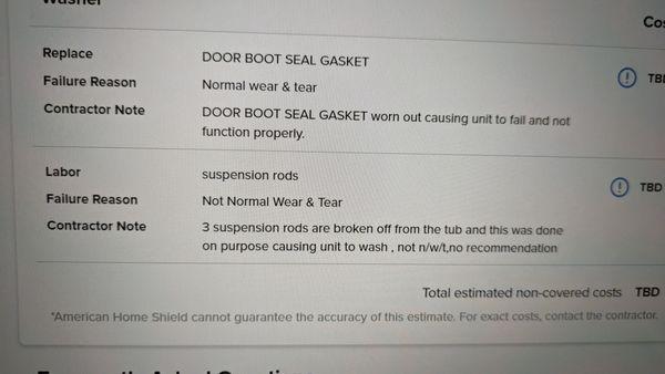 The lying tech states the washing machine suspension rods are broken. "This was done on purpose not n/w/t" That statement is a blatant LIE!!