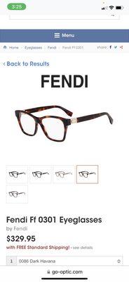 What Fendi frames I picked out go for at ripoff place