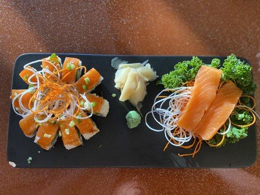 Mr. Salmon Roll and salmon sashimi, quick service and always so friendly!