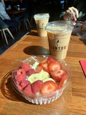 Sweet bowl and lavender honey iced latte