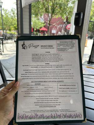 Patio seating with a great view and the brunch Menu