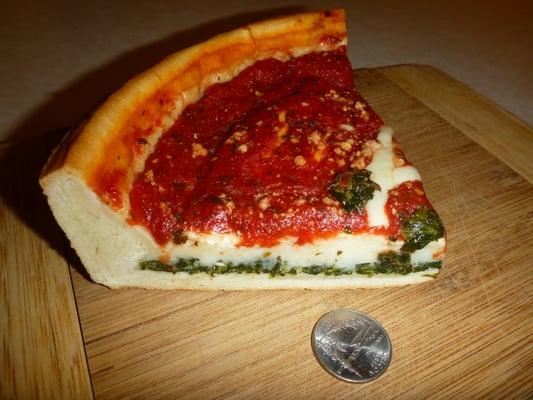 Deep dish spinach. This is about 1/5 of a small pizza.