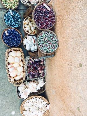 Baskets of beads and shells outside the store. Many beads inside the store as well. I love all the blue colors. So pretty...