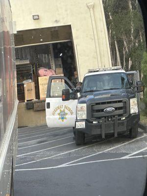 CHP officer blocks loading dock